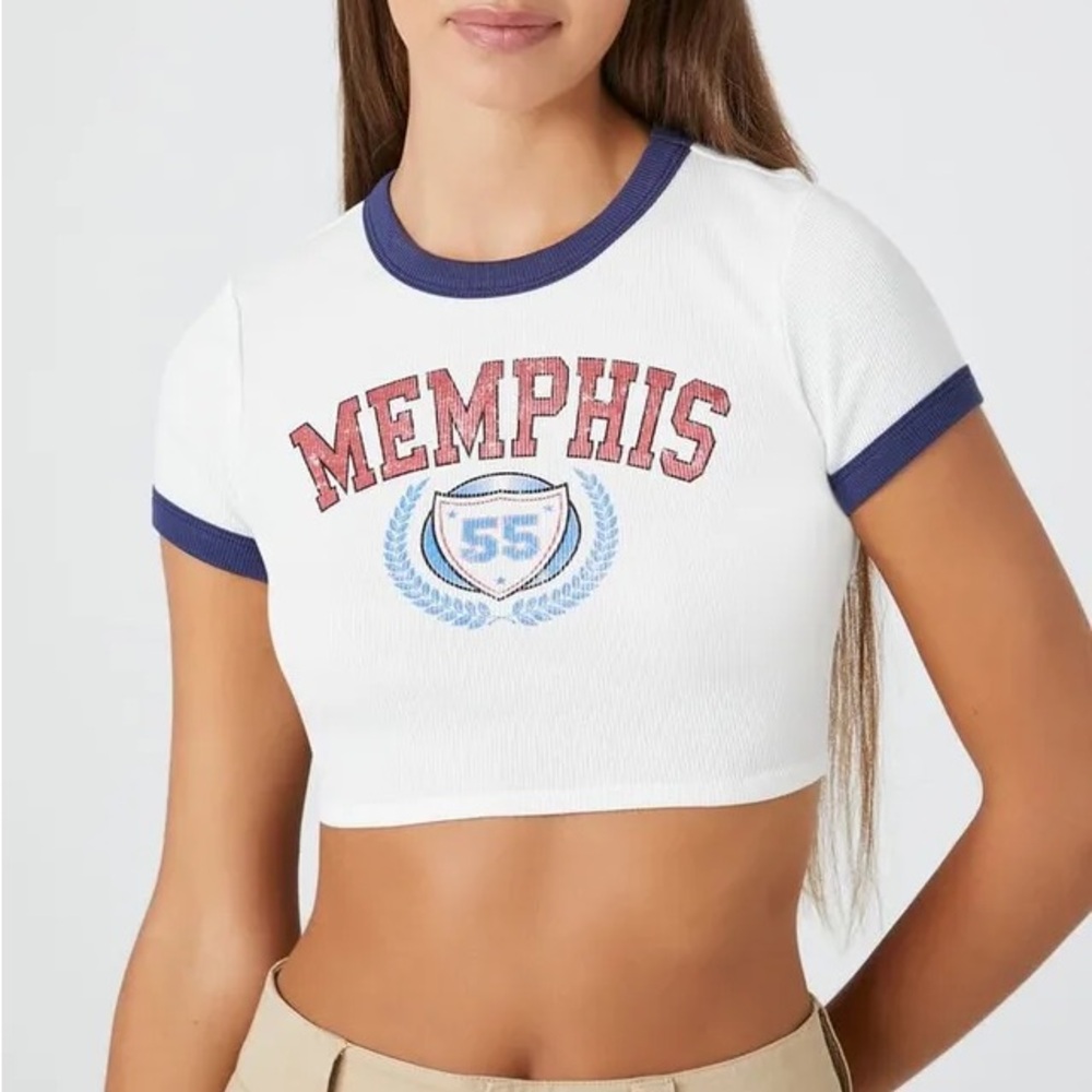 Forever 21 Memphis Graphic Ringer Cropped Baby Tee